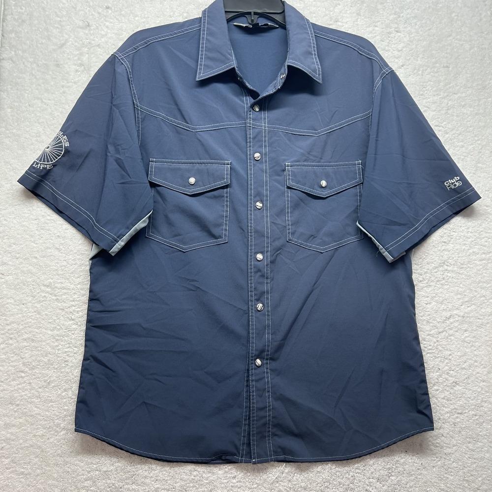 Club Ride Mens Size L Short Sleeve Pearl Snap MTB Button Up Vented Shirt (S5)